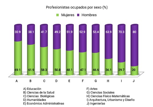Profesionistas ocupados por sexo (%)